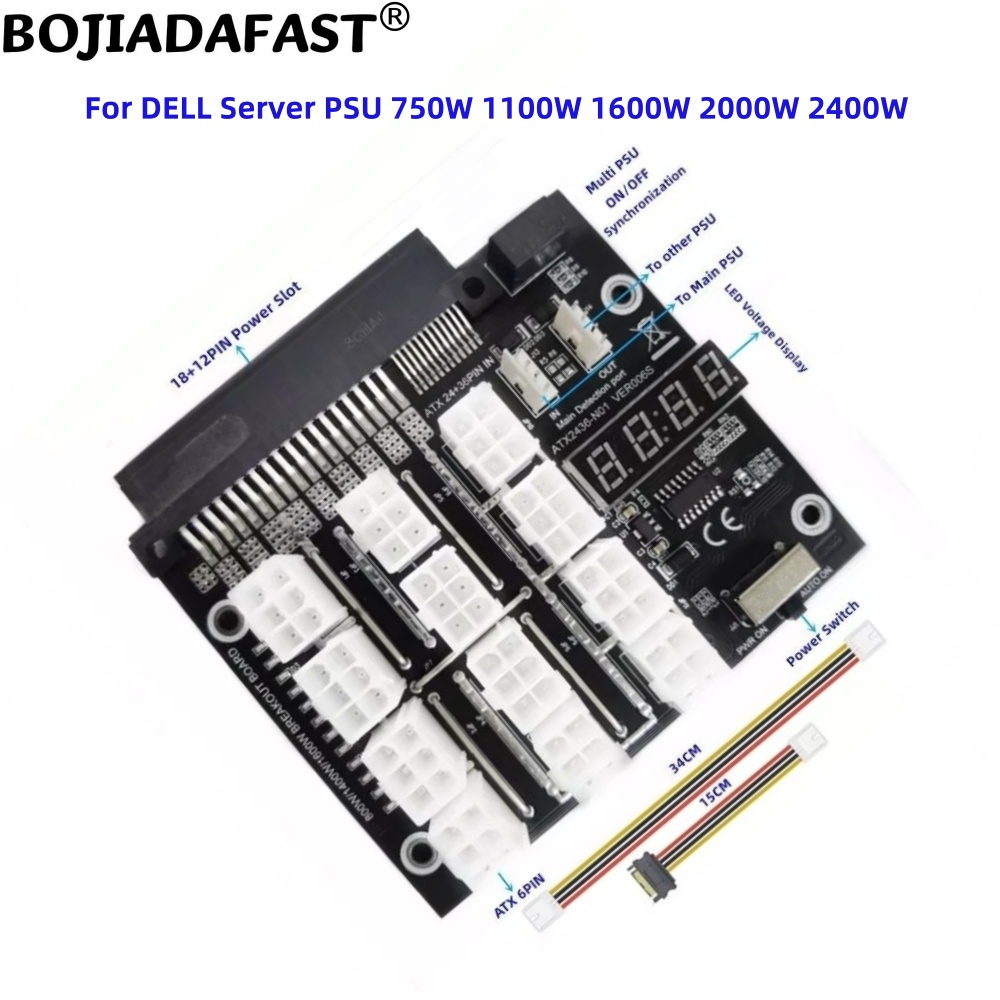 2400W Server Psu Breakout Board - 12ポート PCIe 6ピンコネクター、サーバー用電源ユニット（PSU）電源分配ボード、DELL 2000W、2400W、750W、1100W、1600W対応、同期機能付き。